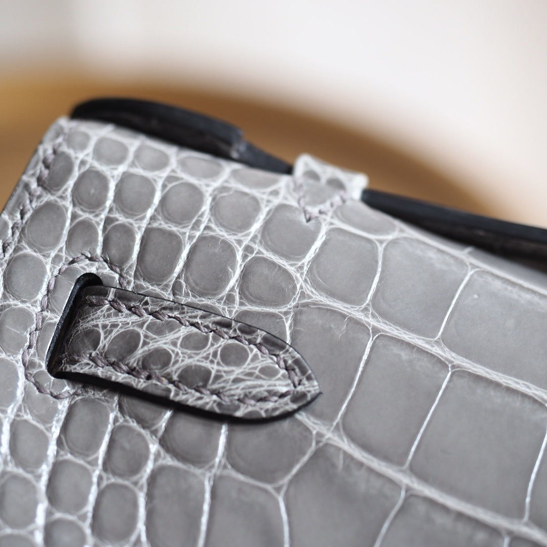Hermes Mini Kelly 22cm 81/斑鸠灰/Gris Tourterelle Crocodile leather Gold hardware