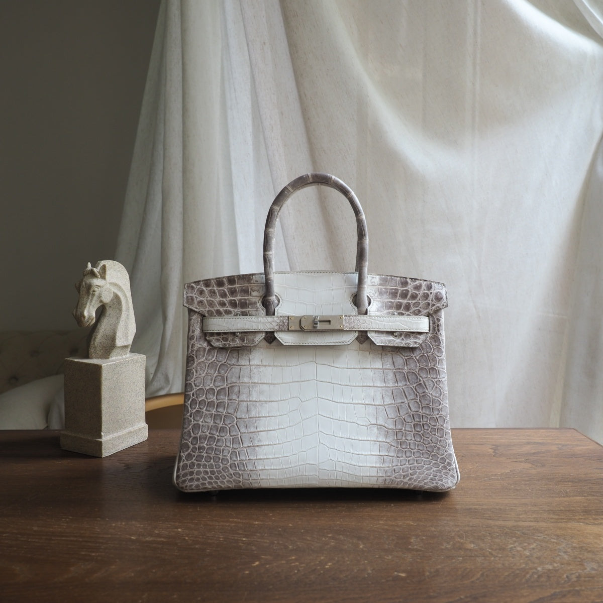 Hermes Birkin 30cm 8D/喜马拉雅灰/Himalaya grey Crocodile leather Palladium hardware