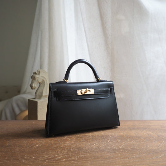 Hermes Mini Kelly 19cm 89/黑色/Noir Box leather Gold hardware
