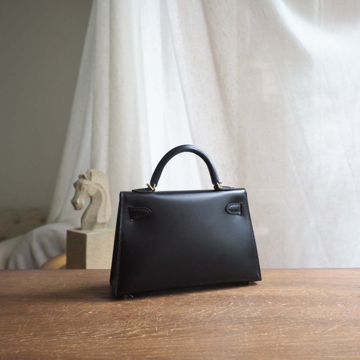 Hermes Mini Kelly 19cm 89/黑色/Noir Box leather Gold hardware
