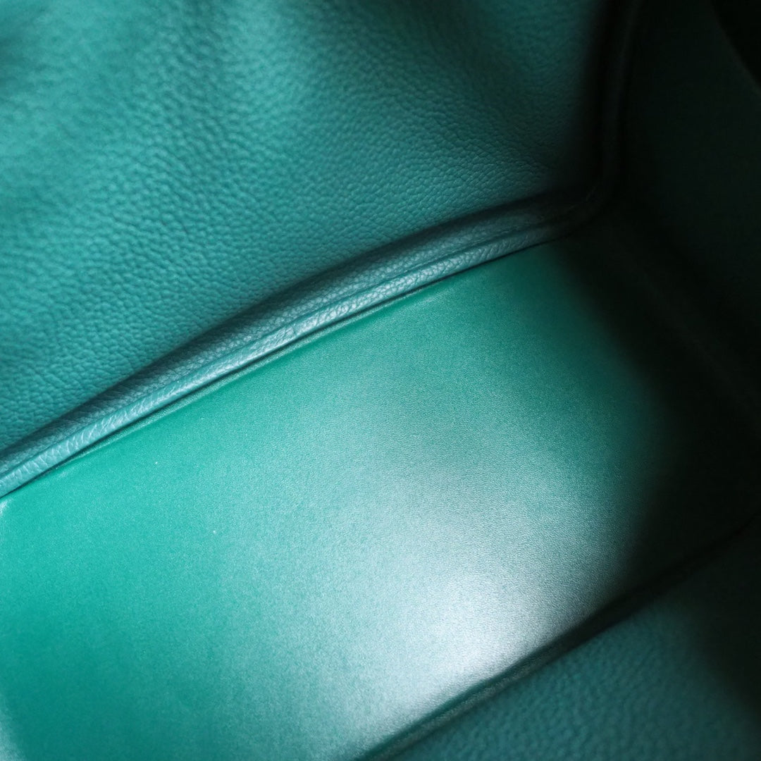 Hermes Lindy 30cm Z6/孔雀绿/Malachite Clemence leather Palladium hardware