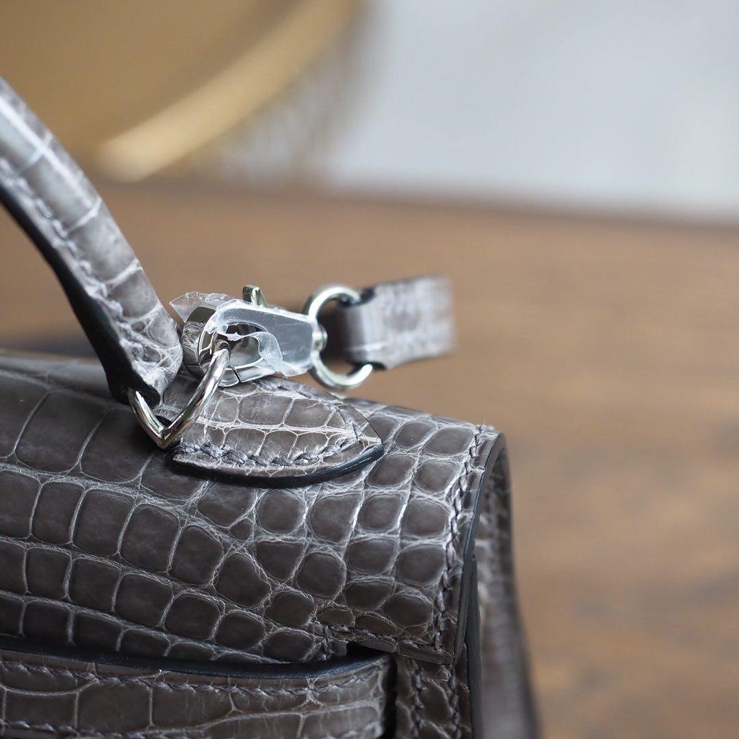 Hermes Mini Kelly 19cm 81/斑鸠灰/Gris Tourterelle Crocodile leather Palladium hardware