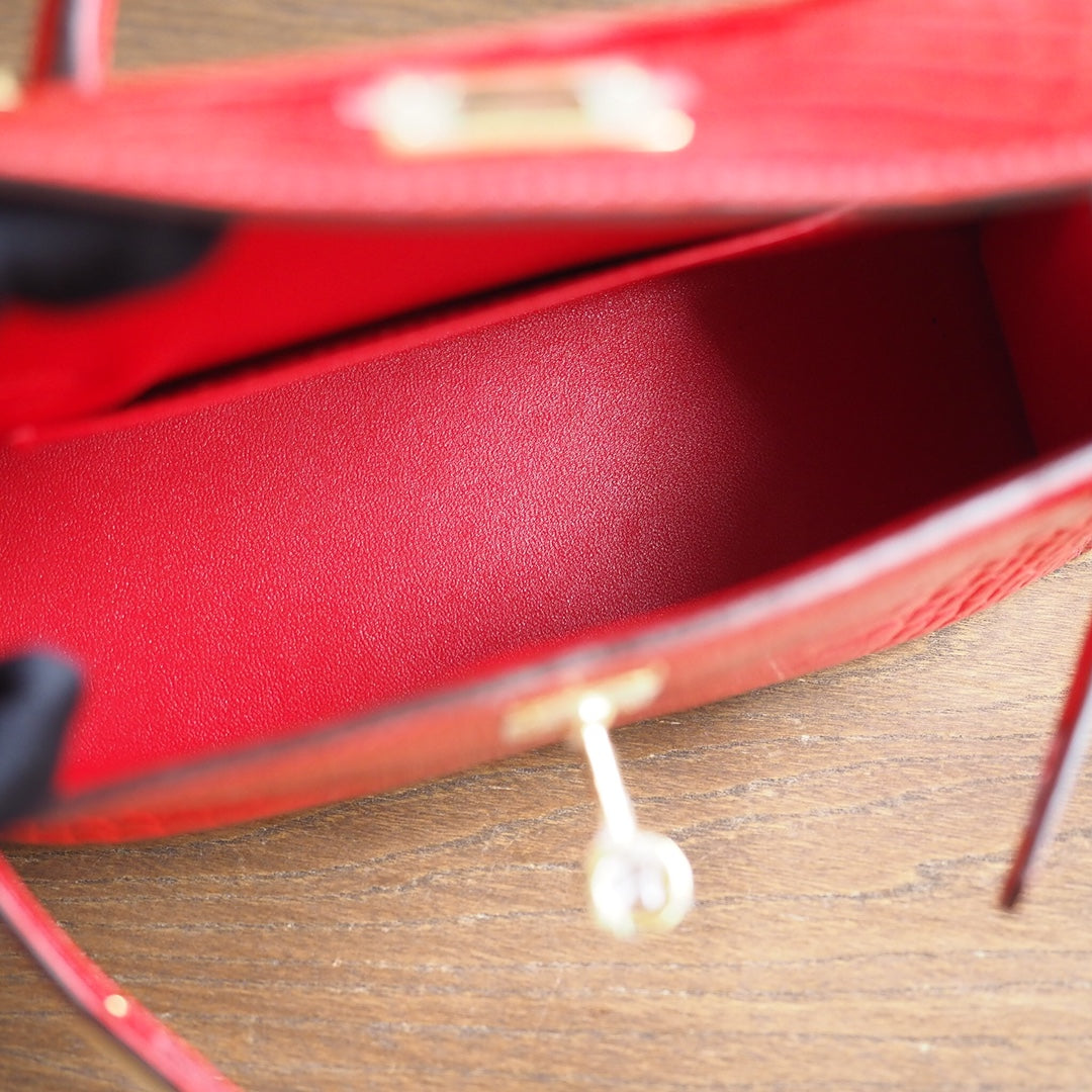 Hermes Mini Kelly 19cm 95/法拉利红/Braise Crocodile leather Gold hardware