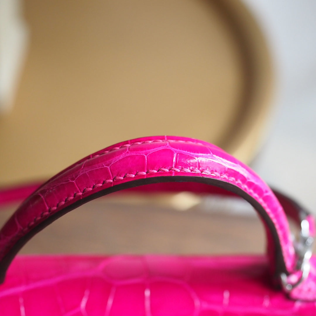Hermes Mini Kelly 19cm J5/天方夜谭紫/Rose scheherazade Crocodile leather Palladium hardware