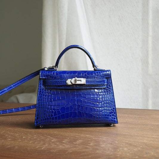 Hermes Mini Kelly 19cm 7T/电光蓝/Blue Electric Crocodile leather Palladium hardware