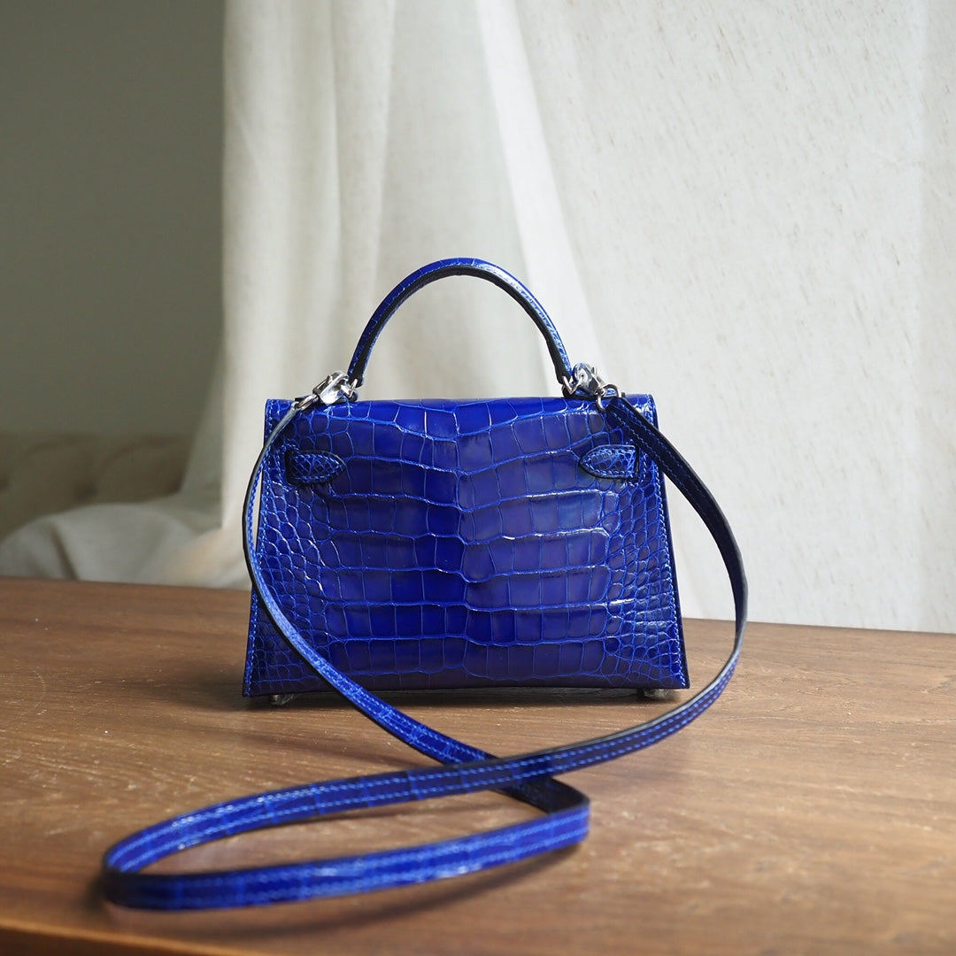 Hermes Mini Kelly 19cm 7T/电光蓝/Blue Electric Crocodile leather Palladium hardware