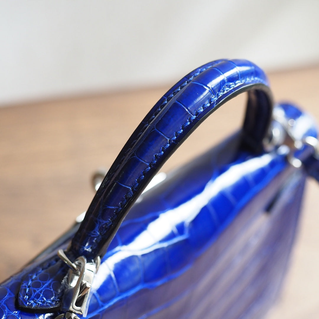 Hermes Mini Kelly 19cm 7T/电光蓝/Blue Electric Crocodile leather Palladium hardware