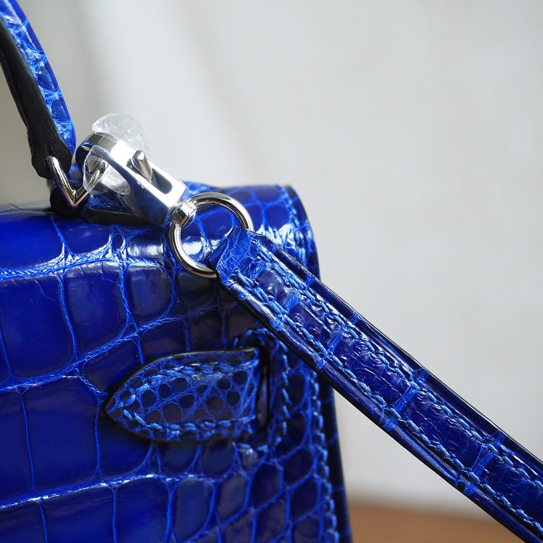 Hermes Mini Kelly 19cm 7T/电光蓝/Blue Electric Crocodile leather Palladium hardware