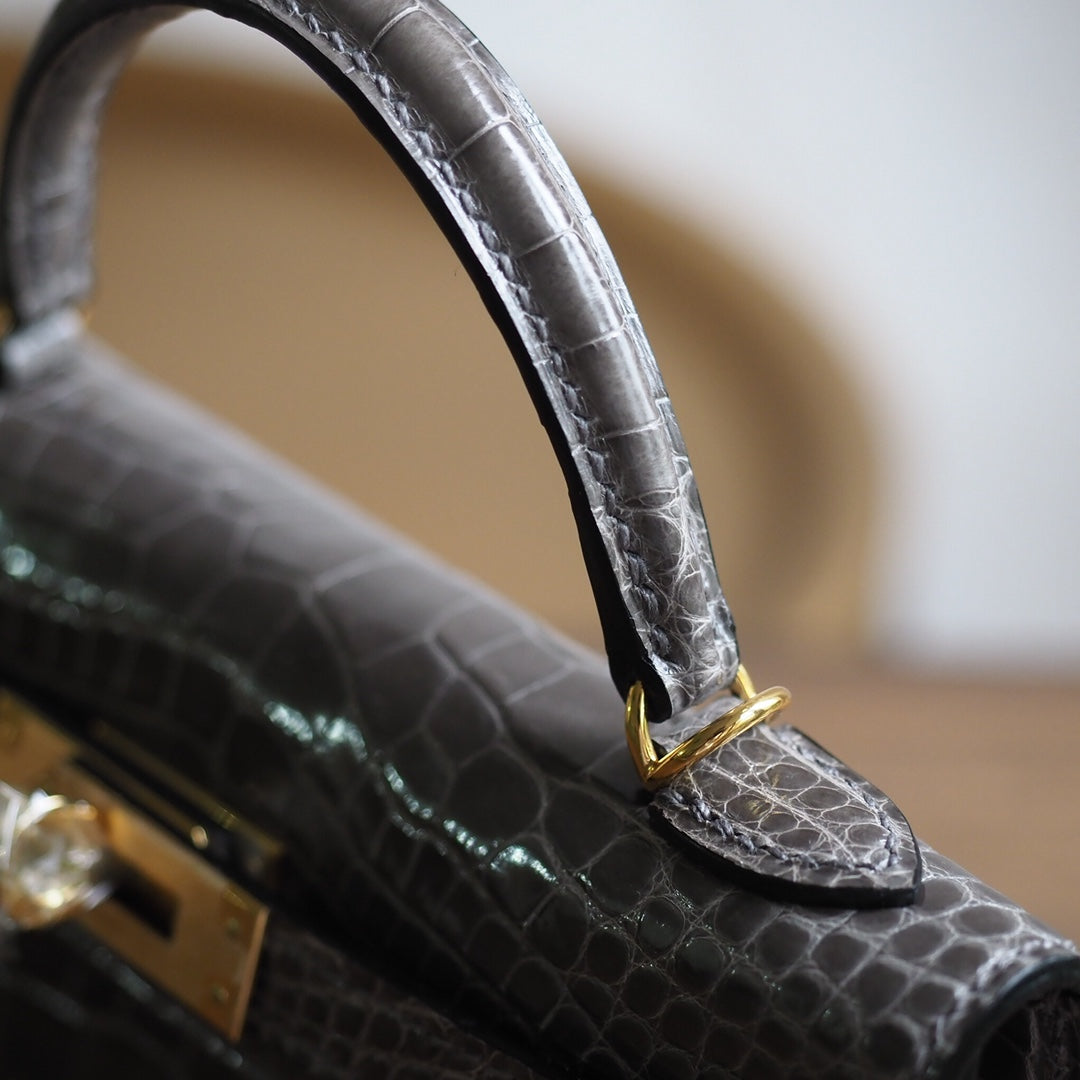 Hermes Mini Kelly 19cm 18/大象灰/EtouPe Crocodile leather Gold hardware