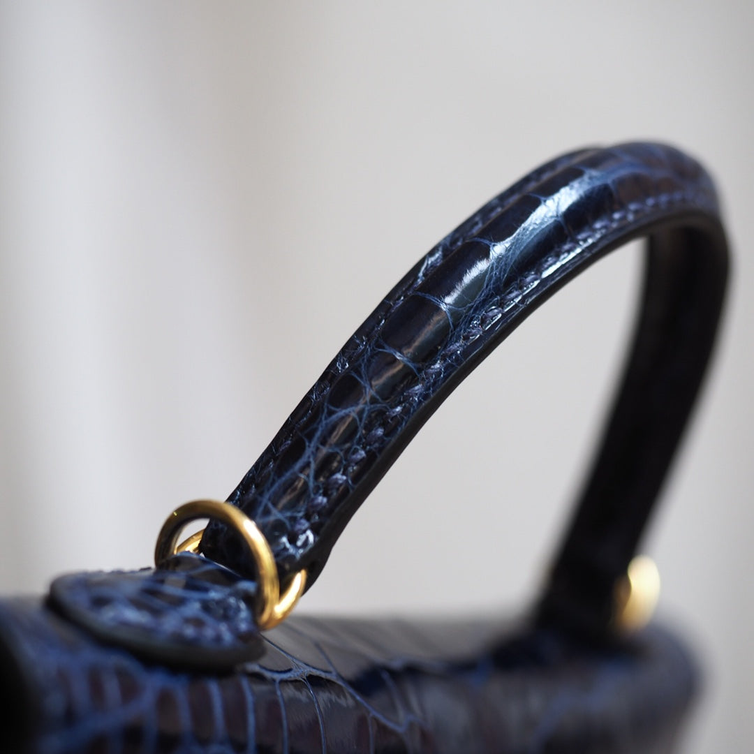 Hermes Mini Kelly 19cm 2Z/午夜蓝/Blue nuit Crocodile leather Gold hardware