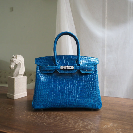 Hermes Birkin 30cm 7W/伊兹密尔蓝/Blue Izmir Crocodile leather Palladium hardware