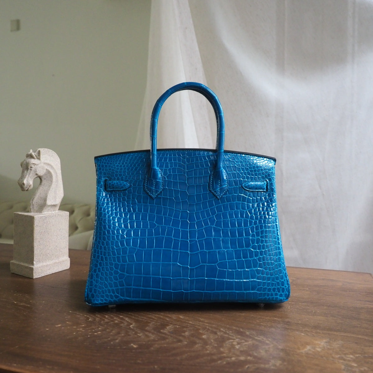Hermes Birkin 30cm 7W/伊兹密尔蓝/Blue Izmir Crocodile leather Palladium hardware