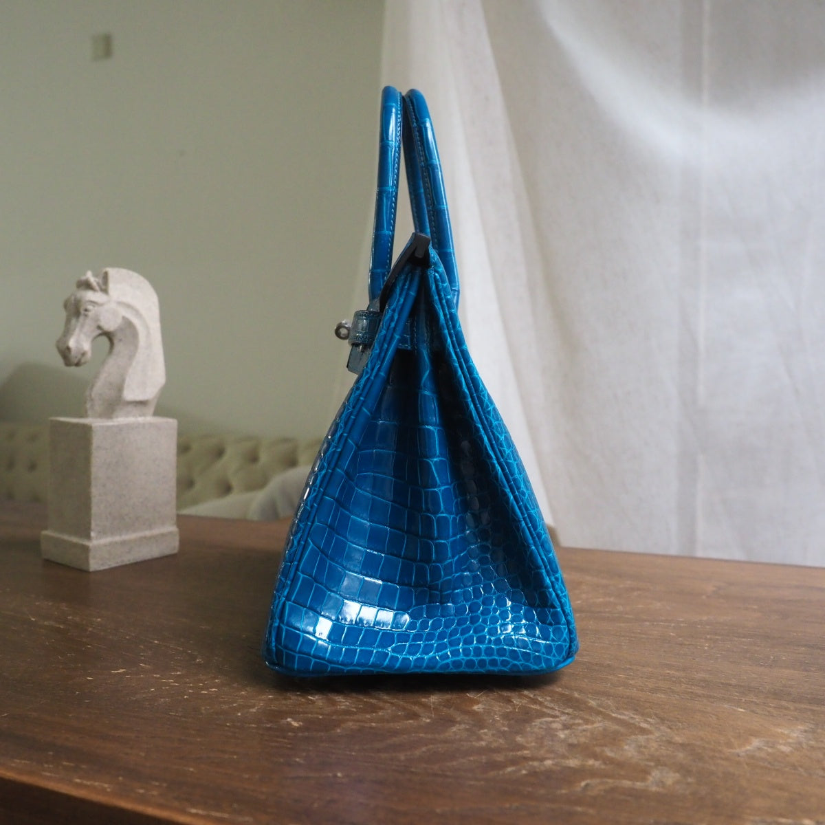 Hermes Birkin 30cm 7W/伊兹密尔蓝/Blue Izmir Crocodile leather Palladium hardware