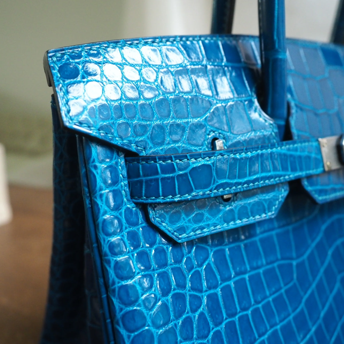 Hermes Birkin 30cm 7W/伊兹密尔蓝/Blue Izmir Crocodile leather Palladium hardware