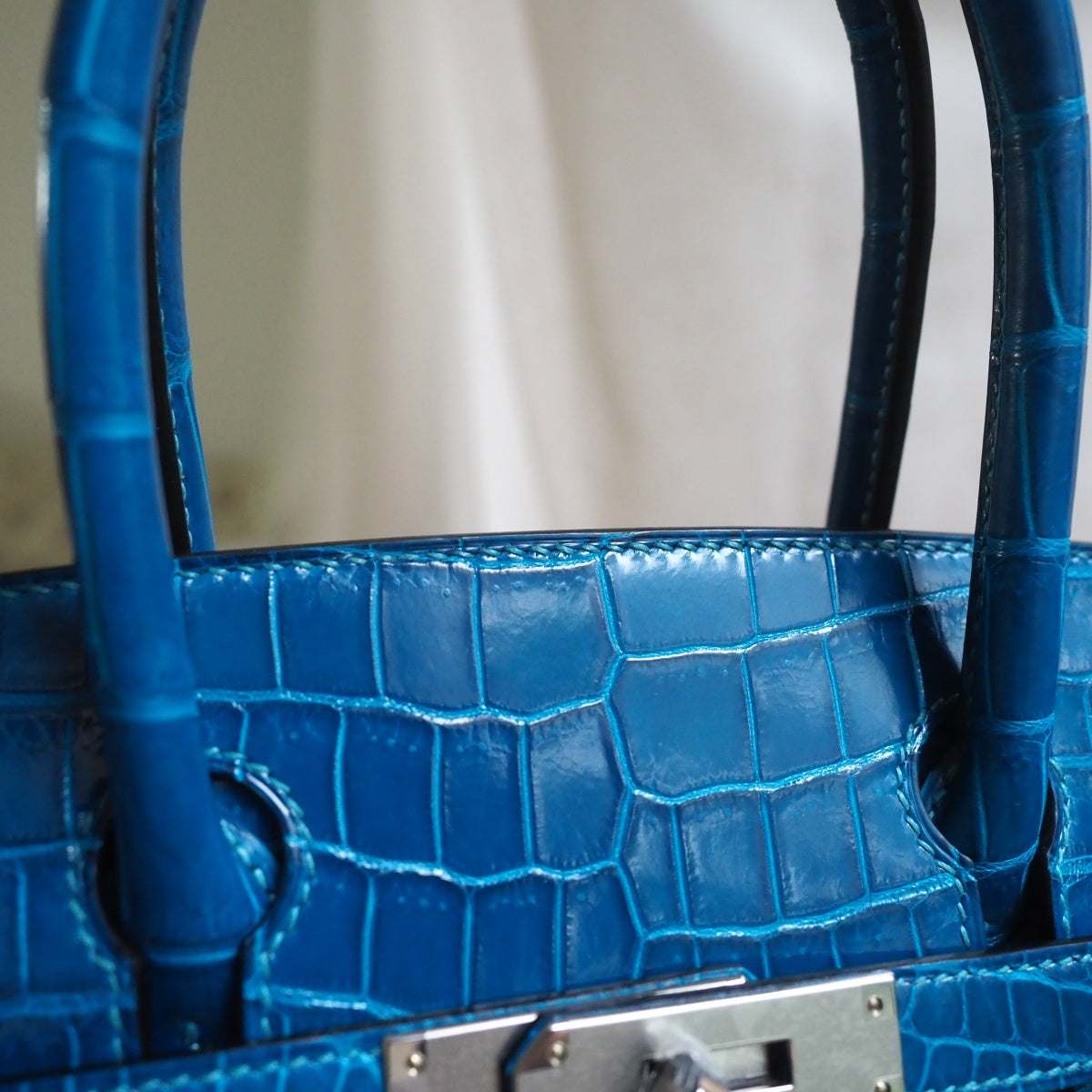 Hermes Birkin 30cm 7W/伊兹密尔蓝/Blue Izmir Crocodile leather Palladium hardware