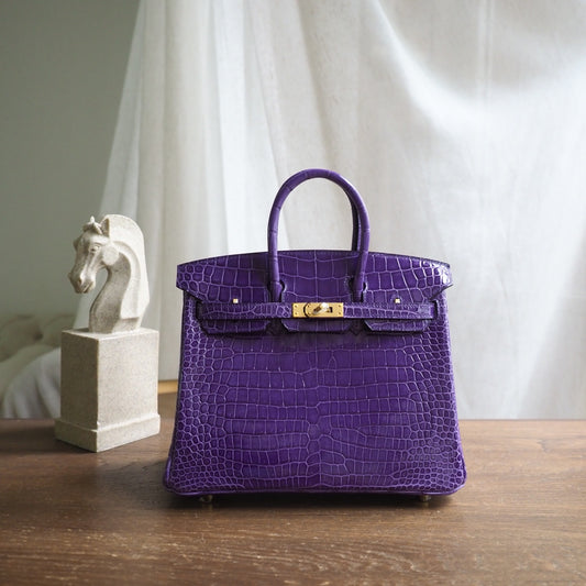 Hermes Birkin 25cm 5L/极度紫/Ultraviolet Crocodile leather Gold hardware