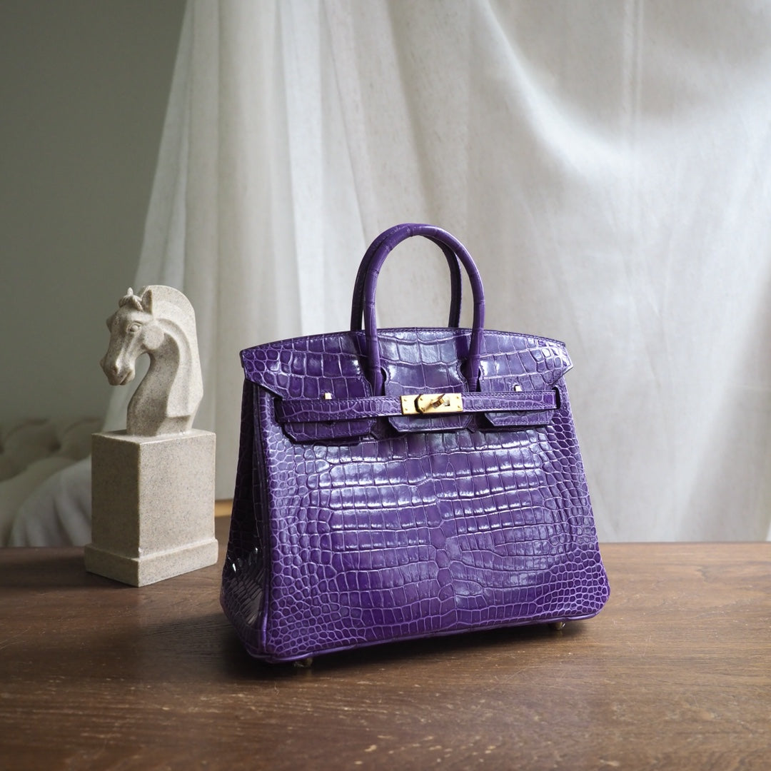 Hermes Birkin 25cm 5L/极度紫/Ultraviolet Crocodile leather Gold hardware