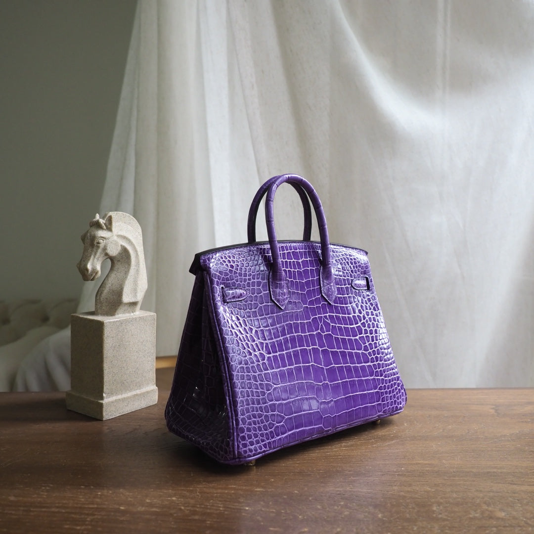Hermes Birkin 25cm 5L/极度紫/Ultraviolet Crocodile leather Gold hardware
