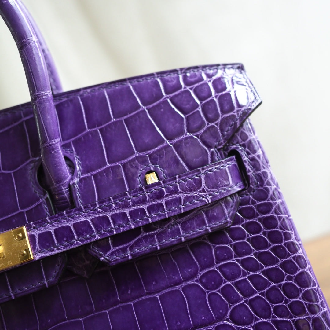 Hermes Birkin 25cm 5L/极度紫/Ultraviolet Crocodile leather Gold hardware