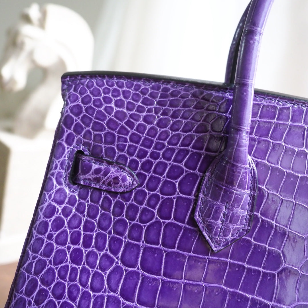 Hermes Birkin 25cm 5L/极度紫/Ultraviolet Crocodile leather Gold hardware