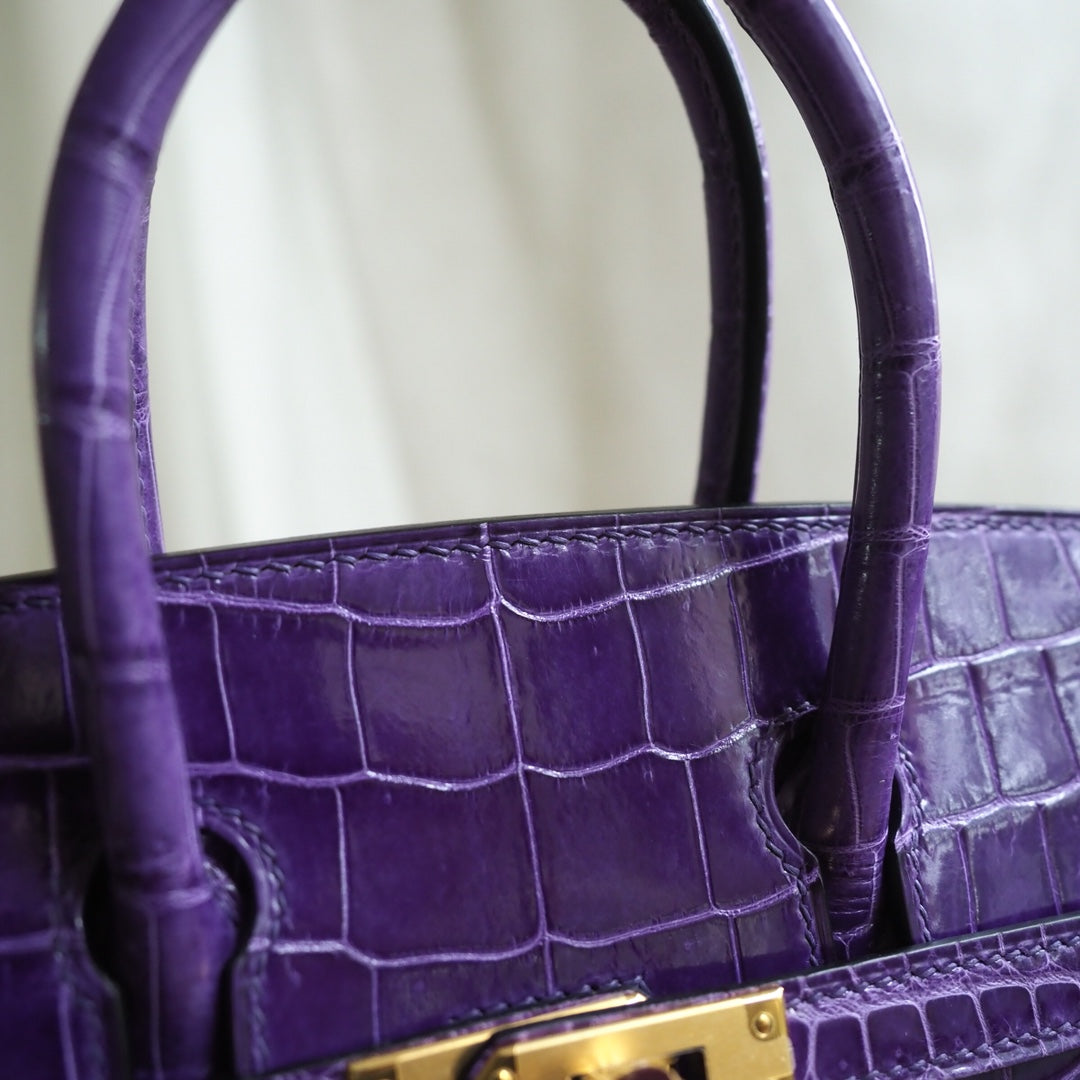 Hermes Birkin 25cm 5L/极度紫/Ultraviolet Crocodile leather Gold hardware