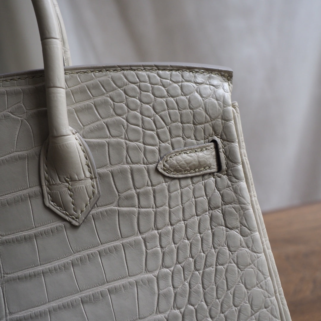 Hermes Birkin 25cm 12/奶油白/Nata Crocodile leather Palladium hardware