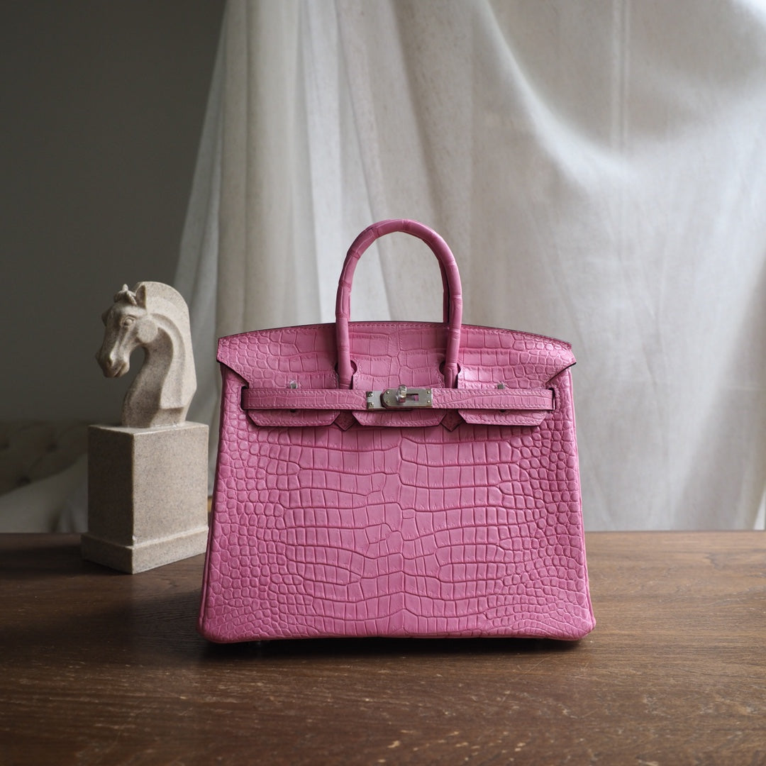Hermes Birkin 25cm 5P/樱花粉/Pink Crocodile leather Palladium hardware