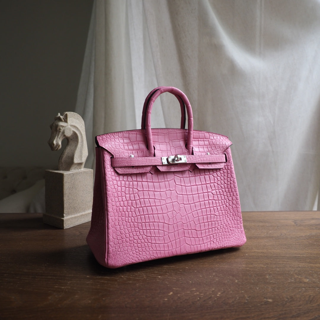 Hermes Birkin 25cm 5P/樱花粉/Pink Crocodile leather Palladium hardware