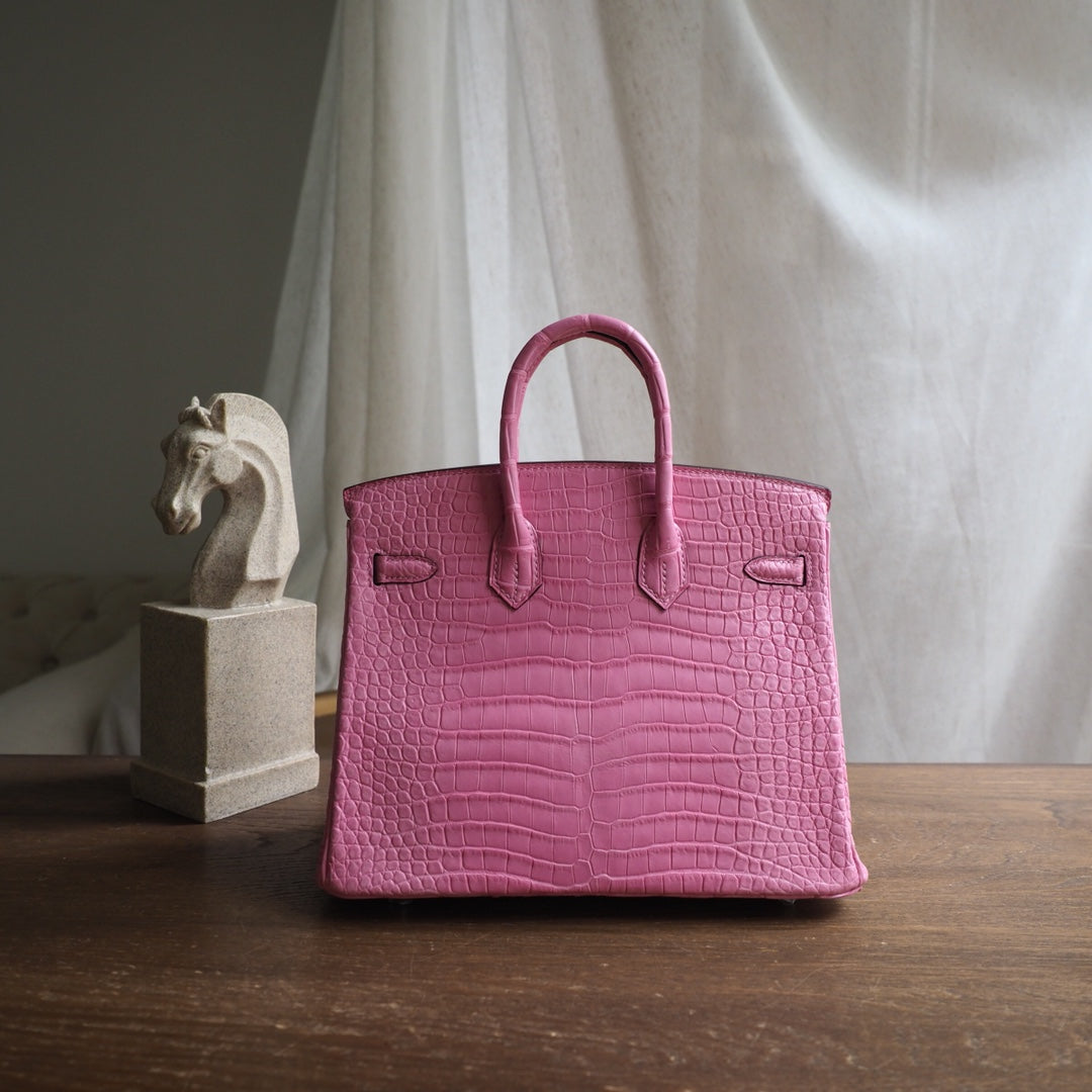 Hermes Birkin 25cm 5P/樱花粉/Pink Crocodile leather Palladium hardware