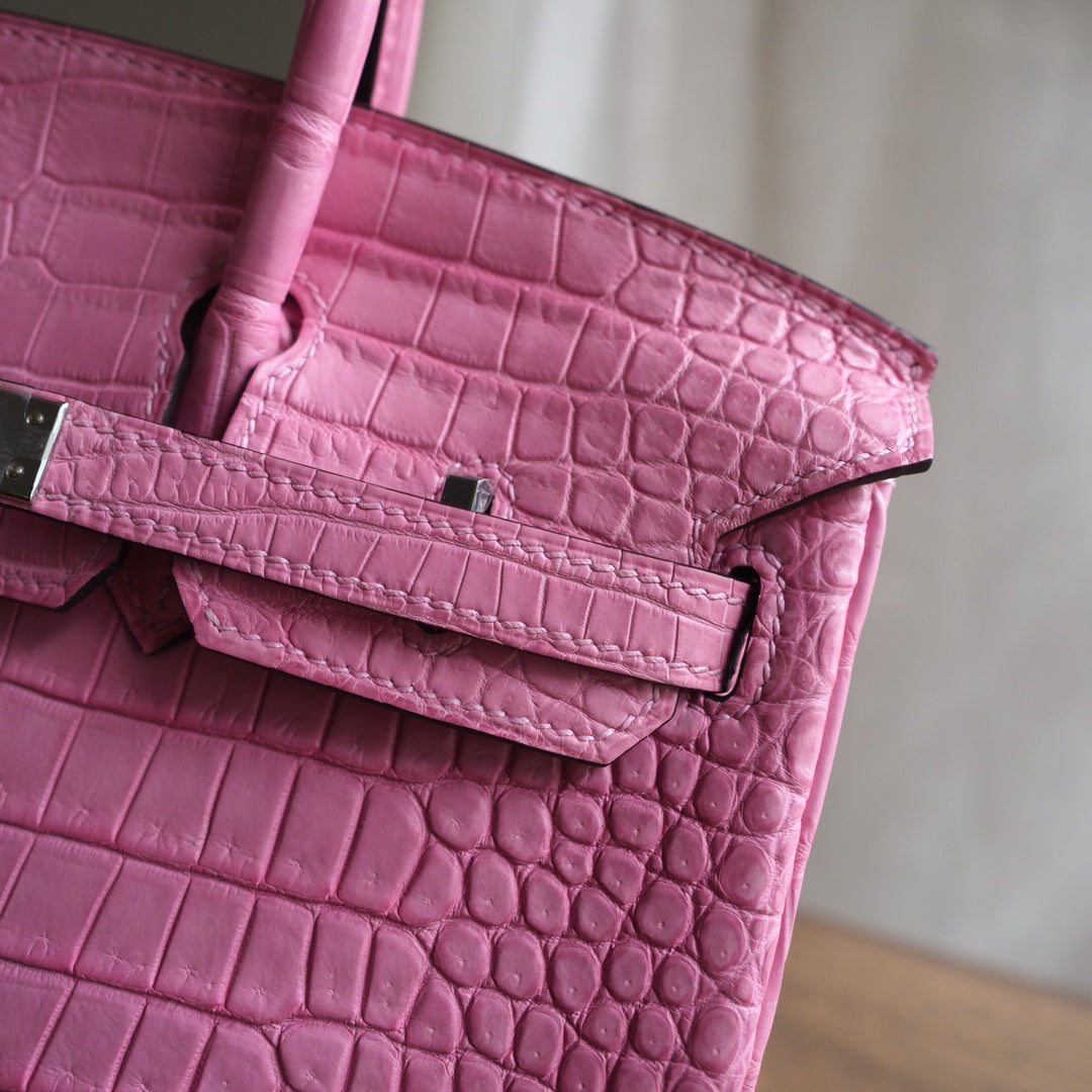 Hermes Birkin 25cm 5P/樱花粉/Pink Crocodile leather Palladium hardware