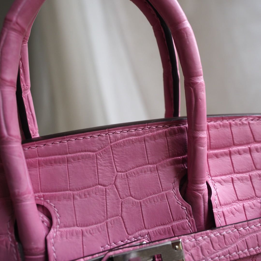 Hermes Birkin 25cm 5P/樱花粉/Pink Crocodile leather Palladium hardware