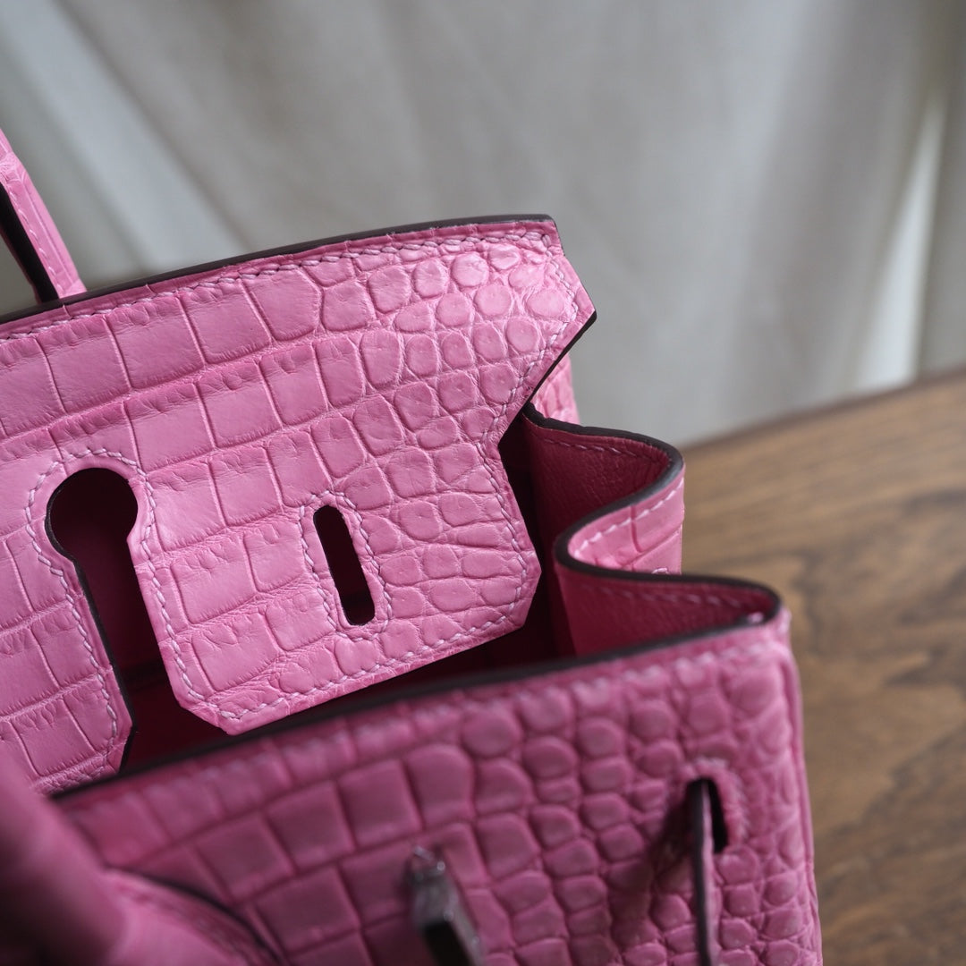 Hermes Birkin 25cm 5P/樱花粉/Pink Crocodile leather Palladium hardware