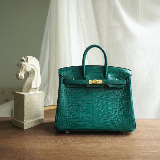Hermes Birkin 25cm Z6/孔雀绿/Malachite Crocodile leather Gold hardware