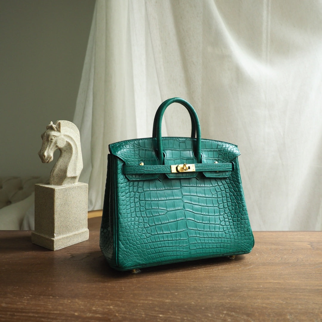 Hermes Birkin 25cm Z6/孔雀绿/Malachite Crocodile leather Gold hardware