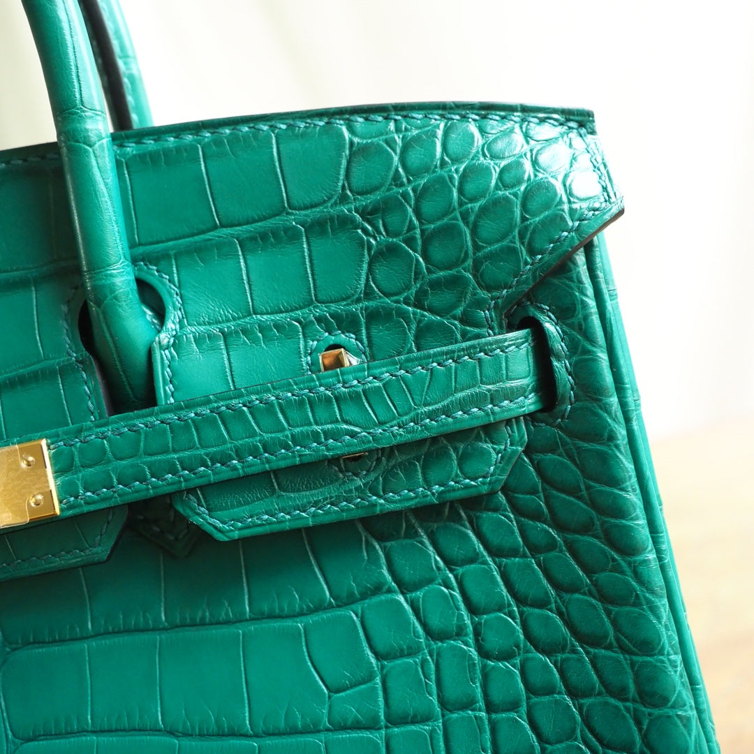 Hermes Birkin 25cm Z6/孔雀绿/Malachite Crocodile leather Gold hardware