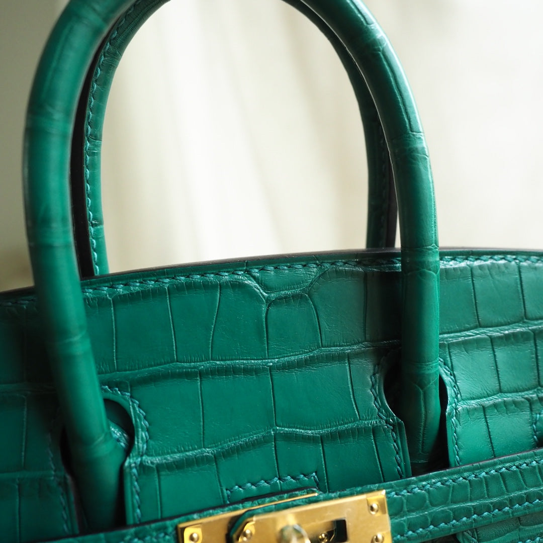 Hermes Birkin 25cm Z6/孔雀绿/Malachite Crocodile leather Gold hardware