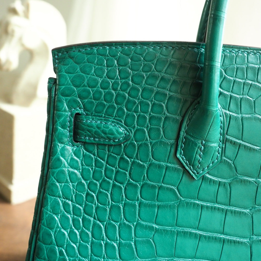 Hermes Birkin 25cm Z6/孔雀绿/Malachite Crocodile leather Gold hardware