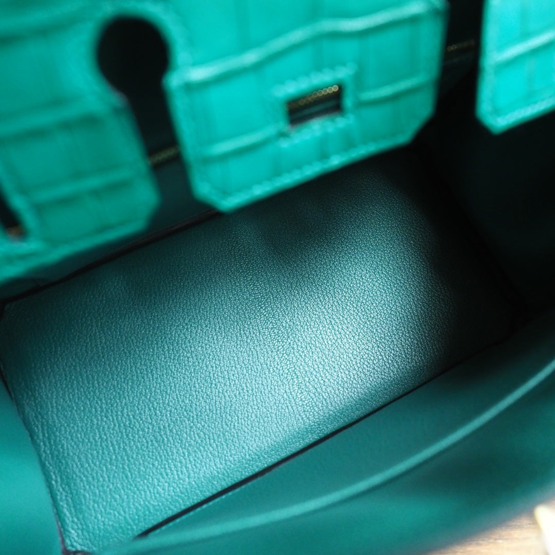 Hermes Birkin 25cm Z6/孔雀绿/Malachite Crocodile leather Gold hardware
