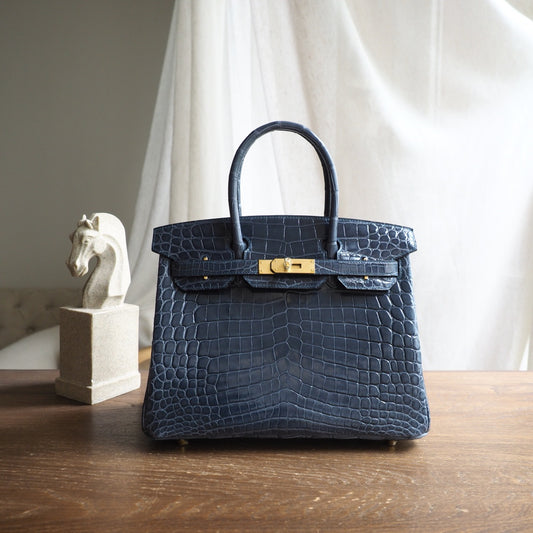 Hermes Birkin 30cm N7/风暴蓝/Blue tempete Crocodile leather Gold hardware