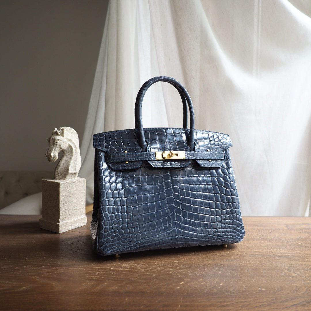 Hermes Birkin 30cm N7/风暴蓝/Blue tempete Crocodile leather Gold hardware
