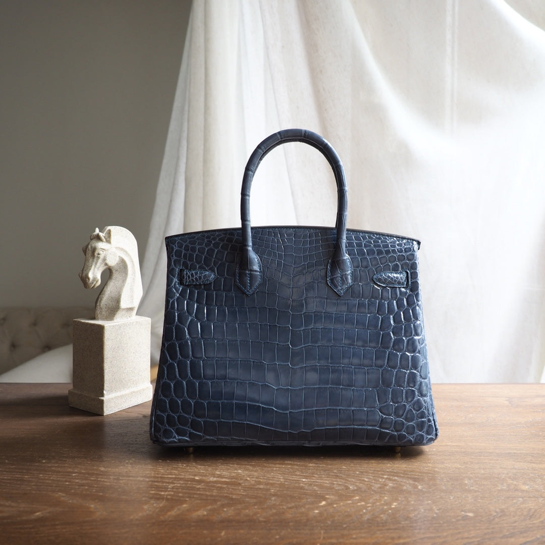 Hermes Birkin 30cm N7/风暴蓝/Blue tempete Crocodile leather Gold hardware