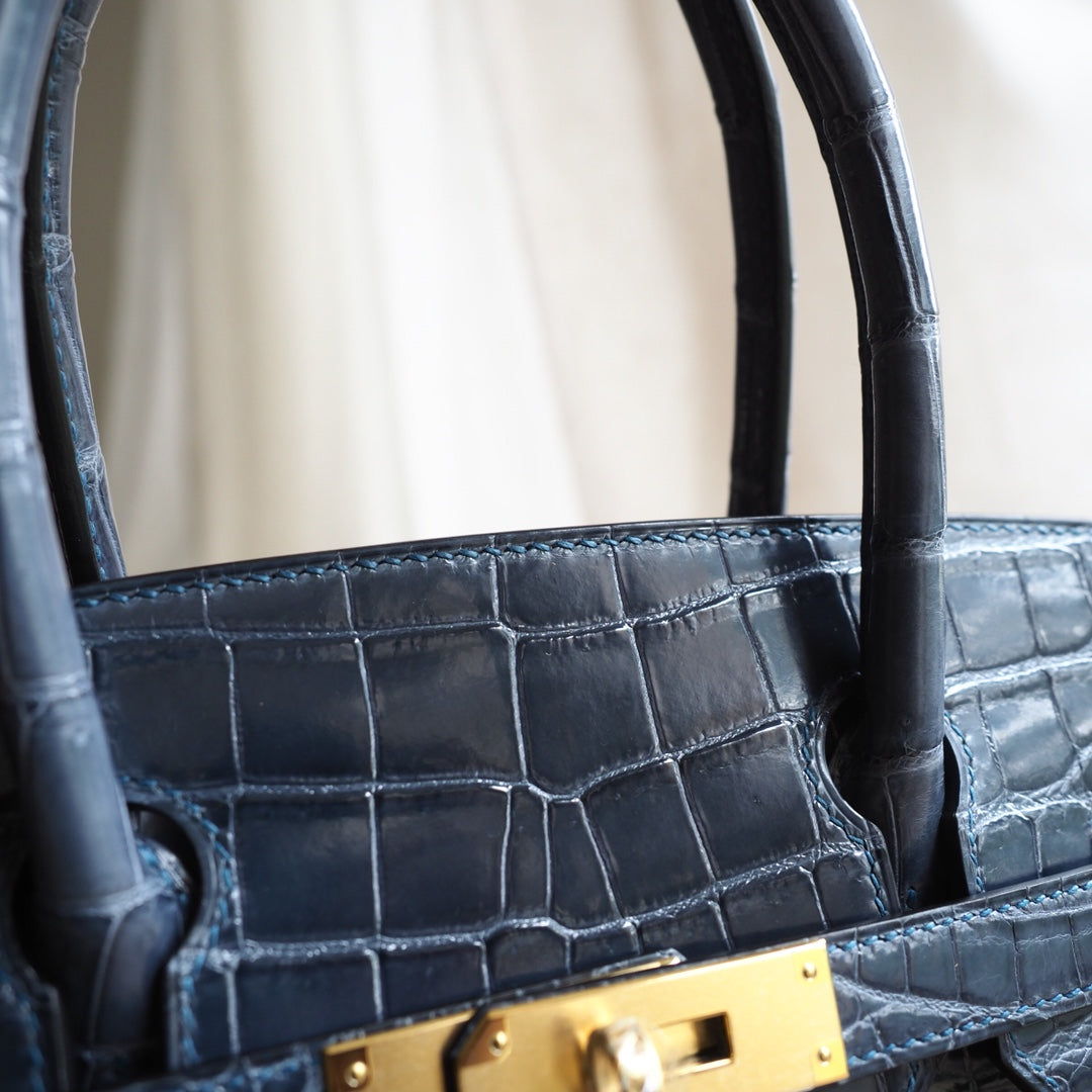 Hermes Birkin 30cm N7/风暴蓝/Blue tempete Crocodile leather Gold hardware