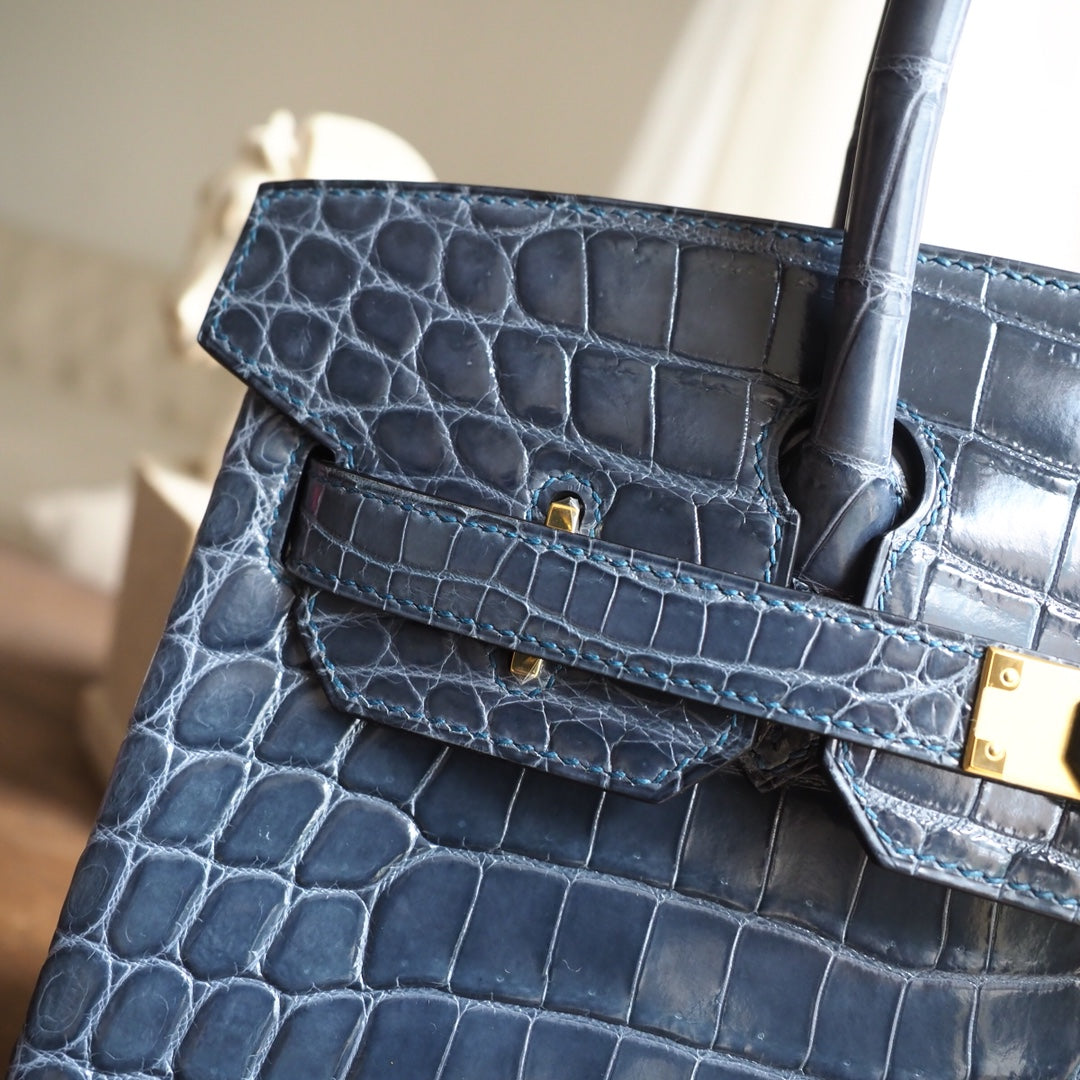Hermes Birkin 30cm N7/风暴蓝/Blue tempete Crocodile leather Gold hardware