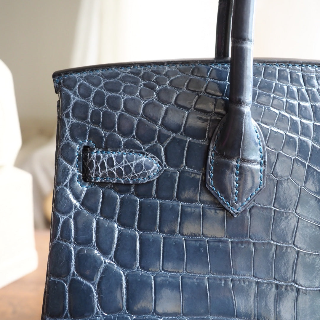 Hermes Birkin 30cm N7/风暴蓝/Blue tempete Crocodile leather Gold hardware
