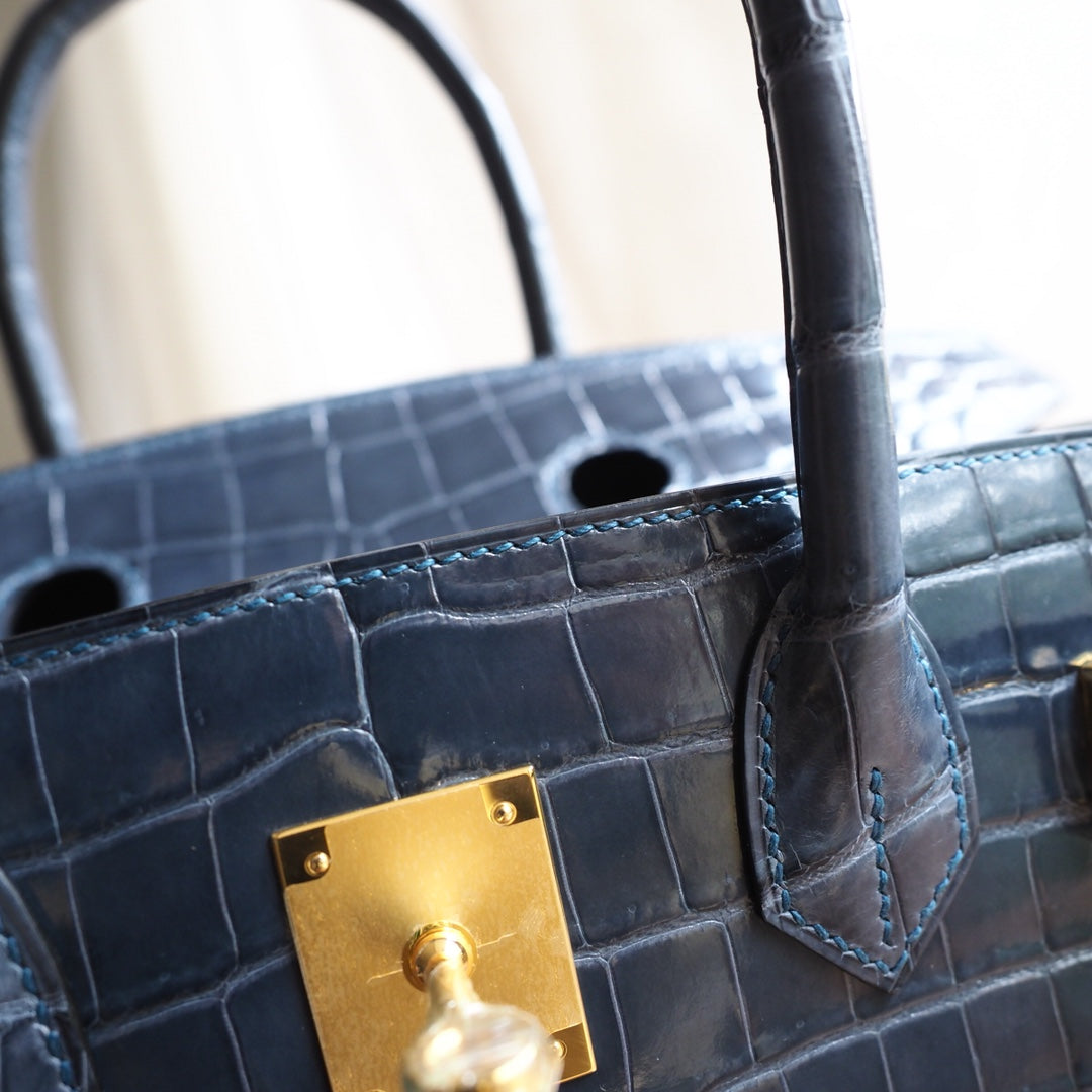 Hermes Birkin 30cm N7/风暴蓝/Blue tempete Crocodile leather Gold hardware