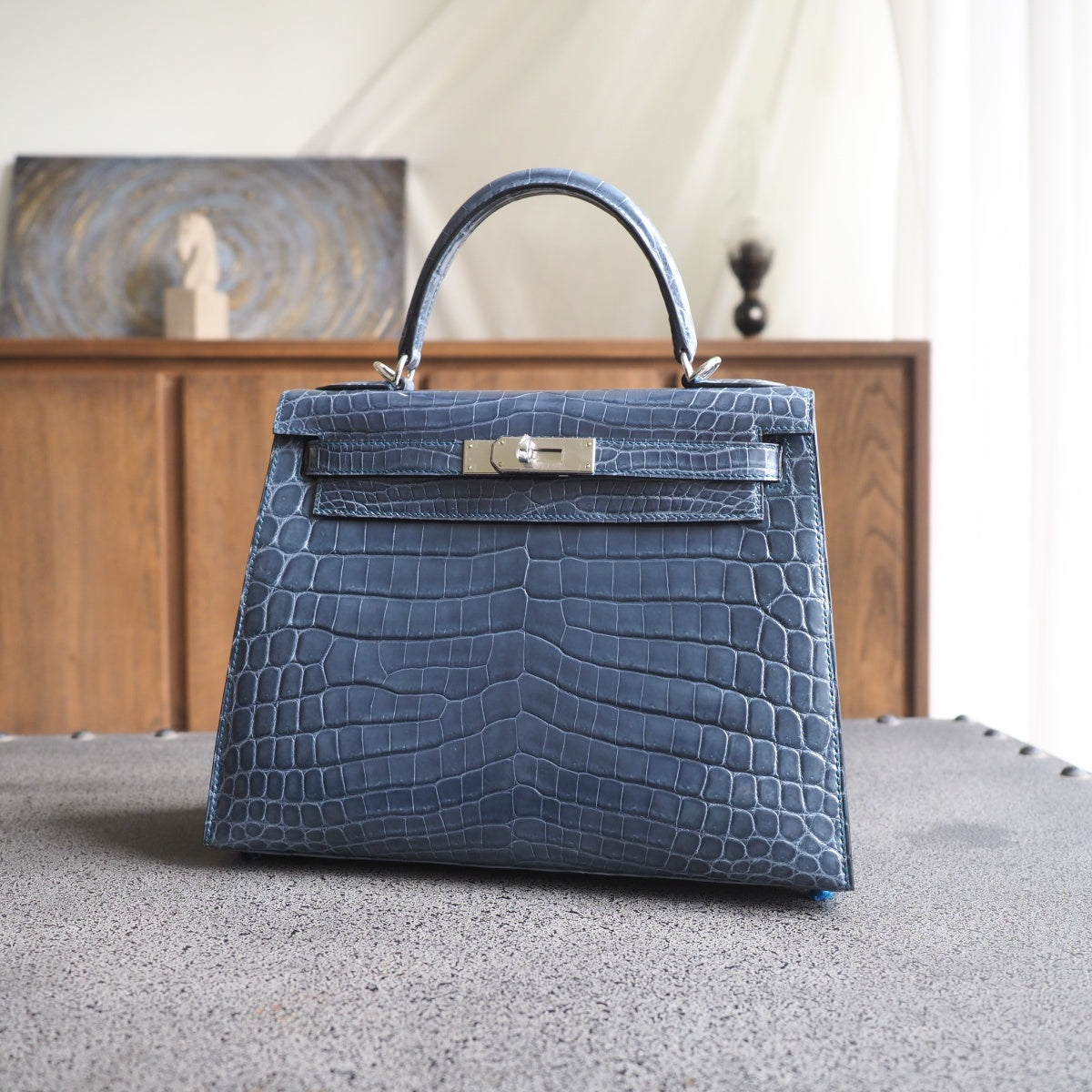 Hermes Kelly 25cm N7/风暴蓝/Blue tempete Crocodile leather Palladium hardware