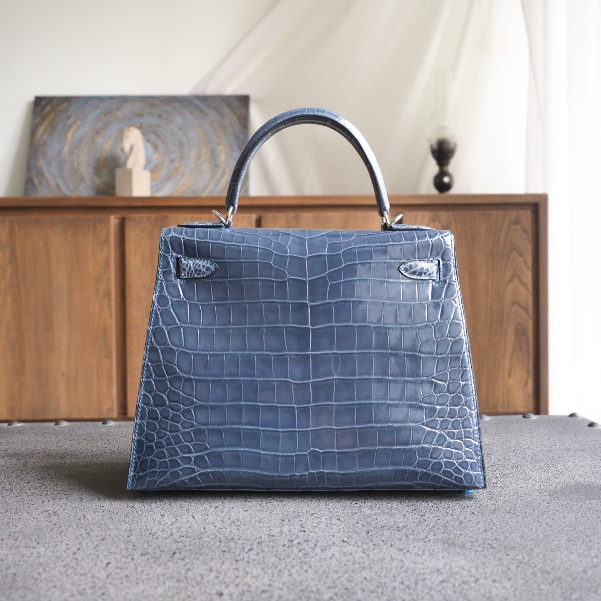 Hermes Kelly 25cm N7/风暴蓝/Blue tempete Crocodile leather Palladium hardware