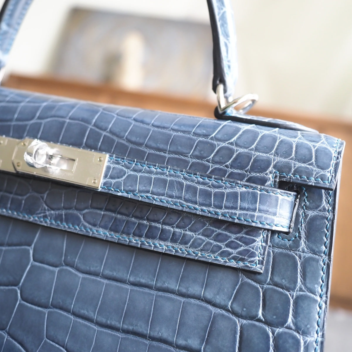 Hermes Kelly 25cm N7/风暴蓝/Blue tempete Crocodile leather Palladium hardware