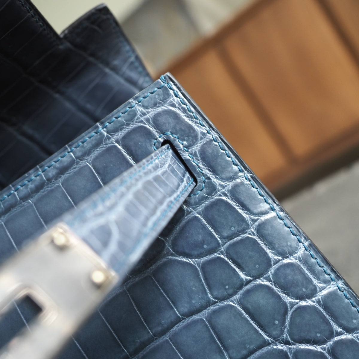 Hermes Kelly 25cm N7/风暴蓝/Blue tempete Crocodile leather Palladium hardware