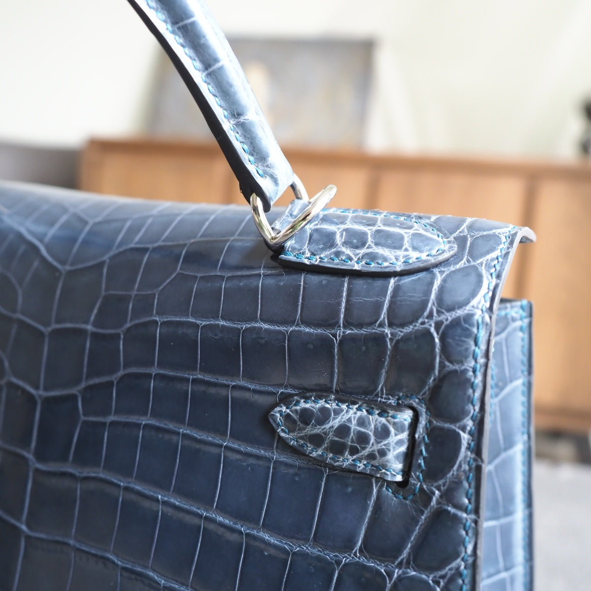 Hermes Kelly 25cm N7/风暴蓝/Blue tempete Crocodile leather Palladium hardware